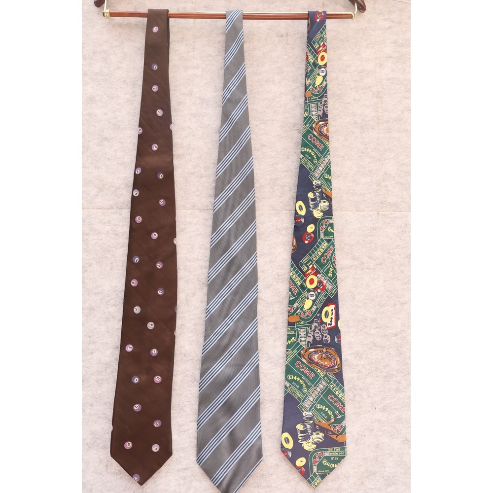 Lot of 3 Silk Ties Ted Baker Billiards Bergdorf Goodman Stripe Museum Artifacts